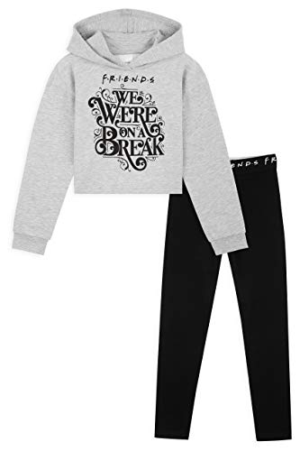 Friends Chandal Niña, Ropa Niña de Algodon, Set de Sudadera con Capucha y Leggins Niña, Sudadera Niña Corta, Regalos para Niñas y Adolescentes 7-14 Años (Gris/Negro, 7/8)