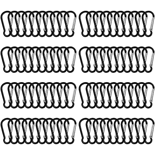 Fumanduo 80Pcs Carabiner Clip Mini Llavero Mosquetón de Aleación de Aluminio Mosquetón Llavero Clips para al Aire Libre Camping Senderismo(4.6 x2.2cm,Negro)