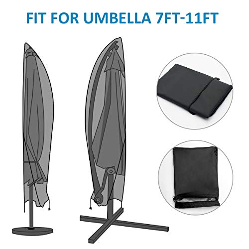 Funda para sombrilla colgante, impermeable, resistente al viento, antirrayos UV, resistente a la rotura, tela Oxford 210D, extragrande, tejida, con cremallera, 265 x 40/70/50 cm, color negro