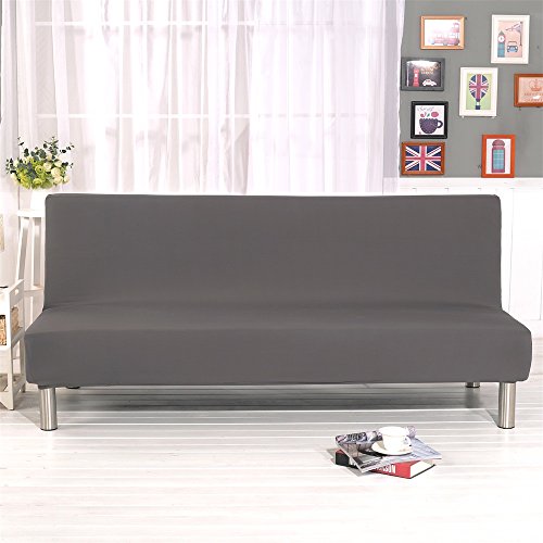 Funda protectora de color liso para sofá cama sin reposabrazos de poliéster y elastano de 3 plazas, elástica, plegable, para sofá plegable sin reposabrazos, 203,2 x 127 cm