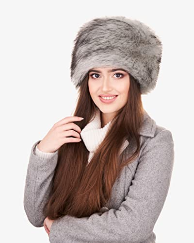 Futrzane Gorro de Mujer de Piel Cossack en Estilo Ruso (S, Plata Siberiano)