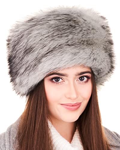 Futrzane Gorro de Mujer de Piel Cossack en Estilo Ruso (S, Plata Siberiano)