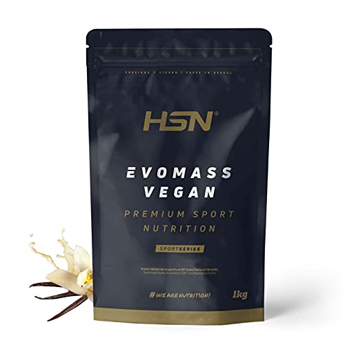 Gainer Ganador de Peso Vegano Evomass Vegan de HSN | Proteínas y Carbohidratos | Aminograma Completo con Proteína de Guisante + Soja + Arroz | NO-GMO, Sin Gluten ni Lactosa | Sabor Vainilla | 1 Kg