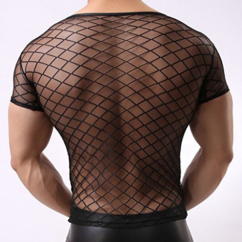 Gazechimp Camiseta de Malla Transparente Chaleco con Manga Corta Ropa Interior de Apretada Muscular Ajuste para Hombres de Negro - Negro, L