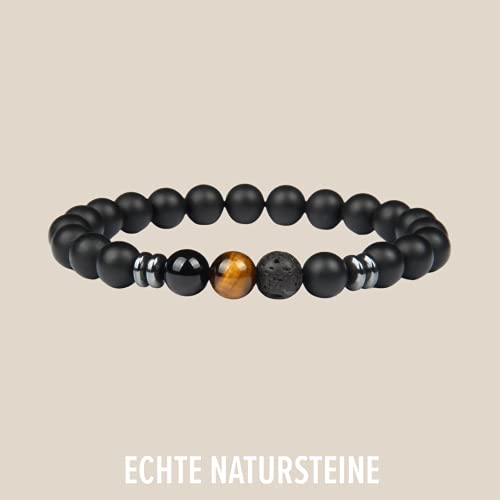 GD GOOD.designs EST. 2015 Pulsera de cuentas de chakra de cuentas de piedra natural de ónix, pulsera de bolas con cuentas de jaspe para Hombre, Marrón, 16 centimetros