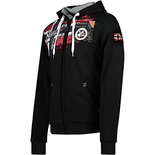 Geographical Norway FESPOTE Men - Sudadera Bolsillo Canguro Hombre - Sudadera Logotipo Hombre - Hoodie Manga Larga Capucha Hood - Sudadera Invierno Capucha Cremallera Sweat (Negro L)