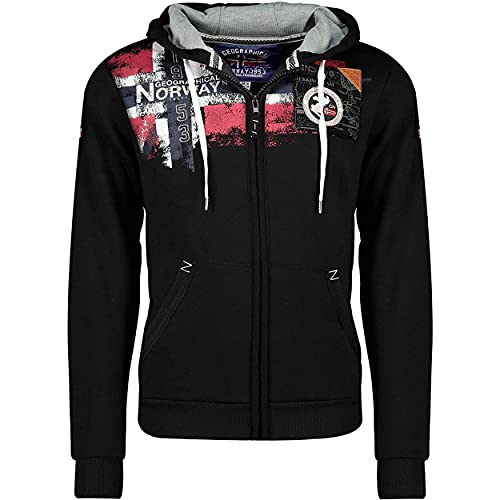 Geographical Norway FESPOTE Men - Sudadera Bolsillo Canguro Hombre - Sudadera Logotipo Hombre - Hoodie Manga Larga Capucha Hood - Sudadera Invierno Capucha Cremallera Sweat (Negro L)