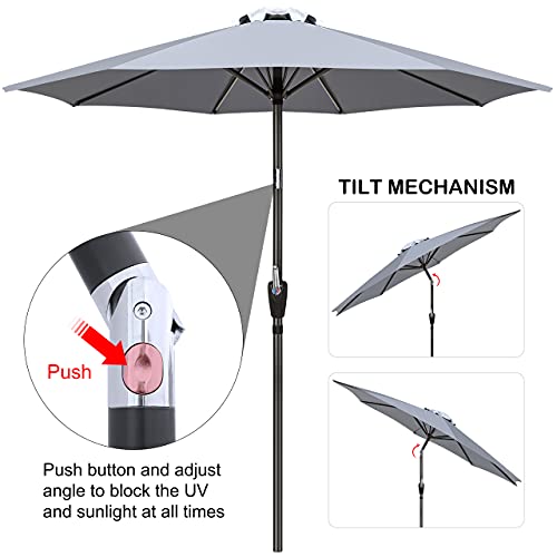 GIKPAL Sombrilla Terraza, 2.7M Parasol de Jardín Grande Sombrilla Playa Protección UV con Manivela y Botón de Inclinación para Terraza Patio Jardín Exterior, Gris