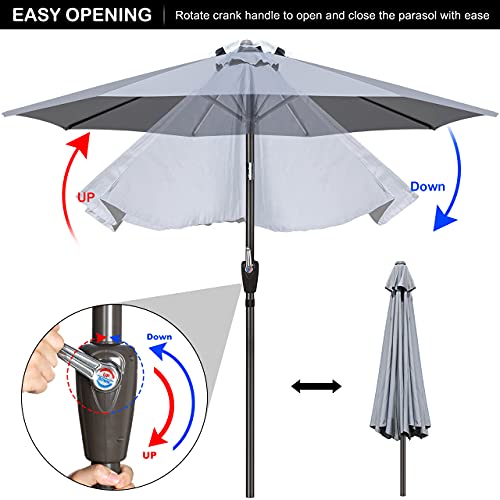 GIKPAL Sombrilla Terraza, 2.7M Parasol de Jardín Grande Sombrilla Playa Protección UV con Manivela y Botón de Inclinación para Terraza Patio Jardín Exterior, Gris