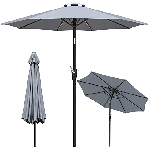 GIKPAL Sombrilla Terraza, 2.7M Parasol de Jardín Grande Sombrilla Playa Protección UV con Manivela y Botón de Inclinación para Terraza Patio Jardín Exterior, Gris