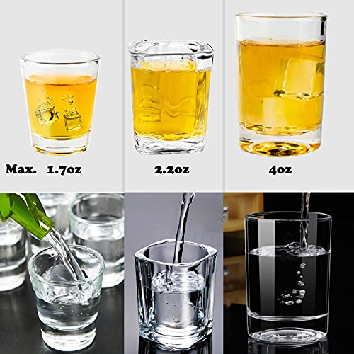 GLASKEY Juego de 6 vasos medidores, aptos para lavaplatos, sin plomo, base pesada, vasos para whisky, vodka, café espresso, postres pequeños, 1 a 3 onzas opcionales (3 oz/90 ml, transparente)