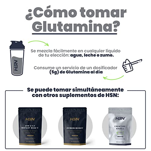 Glutamina Micronizada de HSN | Kyowa como Materia Prima | 100% Pura | Suplemento para favorecer el Crecimiento y Recuperación Muscular | Vegano, Sin Gluten, Sin Lactosa, Sin Sabor, 500 gr