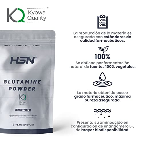 Glutamina Micronizada de HSN | Kyowa como Materia Prima | 100% Pura | Suplemento para favorecer el Crecimiento y Recuperación Muscular | Vegano, Sin Gluten, Sin Lactosa, Sin Sabor, 500 gr