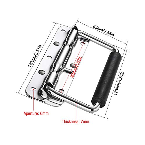 Gobesty 2 asas para el pecho, asas de acero inoxidable, mango de caja de vuelo, mango para caja de herramientas, mango plegable con resorte con mango de goma (140 x 40 mm)