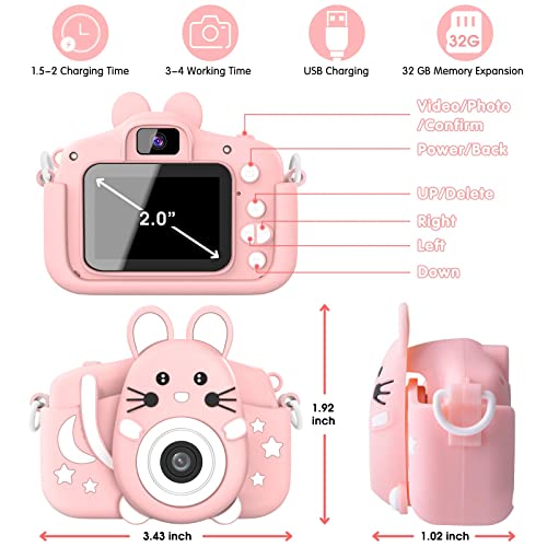 Gofunly Cámara de Fotos Digitales para Niños, 2.0" HD 1080P 20MP Camara de Fotos para Infantil, Tarjeta de Memoria de 32GB Selfie Video Cámara Infantil, Regalos Ideales para Niños de 3-12 Años (Rosa)