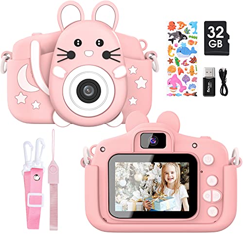 Gofunly Cámara de Fotos Digitales para Niños, 2.0" HD 1080P 20MP Camara de Fotos para Infantil, Tarjeta de Memoria de 32GB Selfie Video Cámara Infantil, Regalos Ideales para Niños de 3-12 Años (Rosa)