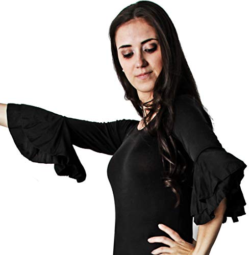 Gojoy shop- Traje Profesional de Baile Danza Flamenco o Sevillanas para Mujer de 2 Piezas (Contiene Body con Doble Volante en Manga y Falda en 6 Colores Disponibles) (Rojo, L)