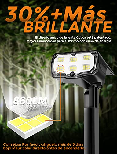 GOLUMUP 36 LED Luces Solares para Exterior Jardin Focos Solares Exterior Impermeable IP67 Lámparas Solares para Jardín, Patio, Calzada, Piscina y Camping - Blanco Frío (2 Piezas)