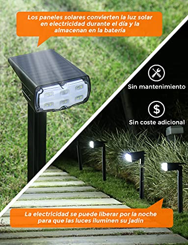 GOLUMUP 36 LED Luces Solares para Exterior Jardin Focos Solares Exterior Impermeable IP67 Lámparas Solares para Jardín, Patio, Calzada, Piscina y Camping - Blanco Frío (2 Piezas)