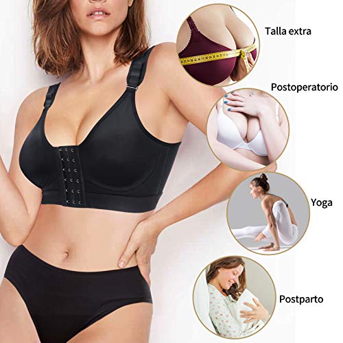 Gotoly Mujer Sujetador Deportivo de Cierre Frontal Sujetador para Postoperatorio Ropa interio sin Costura Racerback (Negro, XX-Large)