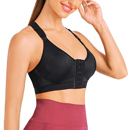 Gotoly Mujer Sujetador Deportivo de Cierre Frontal Sujetador para Postoperatorio Ropa interio sin Costura Racerback (Negro, XX-Large)