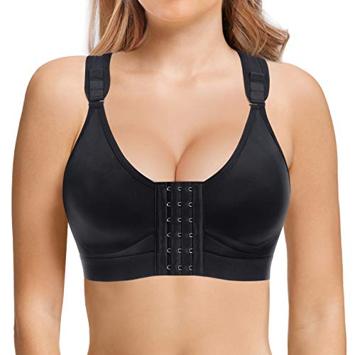 Gotoly Mujer Sujetador Deportivo de Cierre Frontal Sujetador para Postoperatorio Ropa interio sin Costura Racerback (Negro, XX-Large)