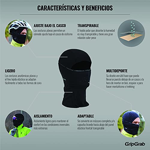 GripGrab Pasamontañas Térmico de Ciclismo Sotocasco Braga de Cuello Invierno Forro Polar Cabeza Hombre Mujer y Niños Calentadores Babeza, Adultos Unisex, Negro, L