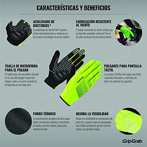 GripGrab Ride Entretiempo Cortavientos Acolchados Transpirables Táctiles Guantes Ciclismo Invierno, Adultos Unisex, Amarillo Neón, XS