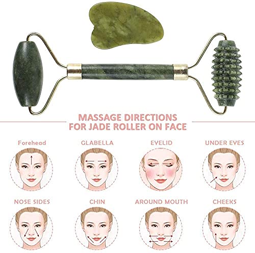 Gua Sha y Rodillo de Jade Masajeador Facial，Rodillo Natural Facial de Cuarzo，Anti Arrugas Anti Arrugas, Masaje facial Anti Envejecimiento de Rodillo (Rodillo de Cuarzo Verde)