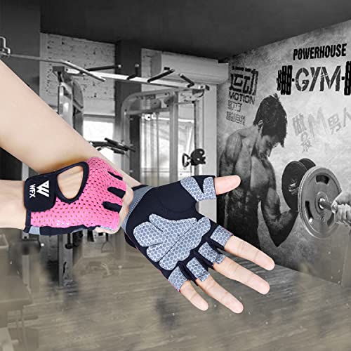 Guantes de fitness transpirables para hombre y mujer, para levantamiento de pesas, para culturismo, gimnasio, entrenamiento, crossfit, entrenamiento de fuerza (rosa, M)