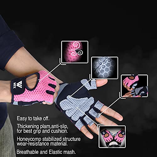 Guantes de fitness transpirables para hombre y mujer, para levantamiento de pesas, para ejercicios de culturismo, crossfit, entrenamiento de fuerza (rosa, S)