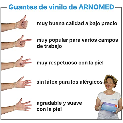 Guantes desechables de vinilo ARNOMED XL, sin polvo, 100 unidades/caja, guantes desechables, guantes de vinilo, disponibles en las tallas S, M, L y XL