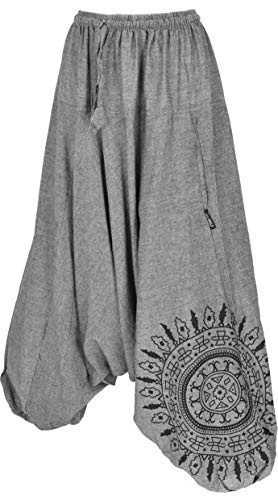 GURU SHOP Pantalones harén, bombachos con mandala, pantalones aladín de algodón, para mujer, color marrón, talla: 40, pantalones de pluder y pantalones de aladín, ropa alternativa, gris, 42