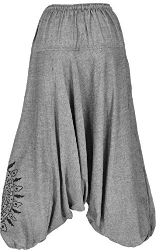 GURU SHOP Pantalones harén, bombachos con mandala, pantalones aladín de algodón, para mujer, color marrón, talla: 40, pantalones de pluder y pantalones de aladín, ropa alternativa, gris, 42