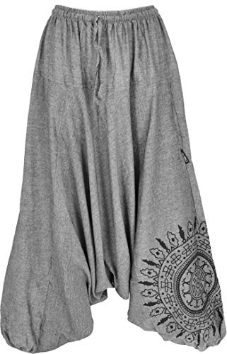 GURU SHOP Pantalones harén, bombachos con mandala, pantalones aladín de algodón, para mujer, color marrón, talla: 40, pantalones de pluder y pantalones de aladín, ropa alternativa, gris, 42