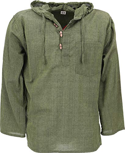 GURU-SHOP, Sudadera Nepal Goa Hippie, Oliva, Algodón, Tamaño:L, Camisas de Hombre