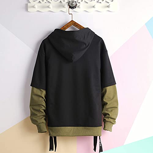 GURUNVANI - Sudadera con capucha y contraste de colores (patchwork) para hombre - negro - XX-Large