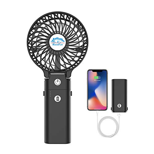 HandFan Mini Ventilador Portátil con Pilas 5200mAh Banco de alimentación Ventilador de Mano Personal 3 Velocidades/Tiempo de Trabajo 5-20H para el hogar al Aire Libre el Recorrido Que acampa