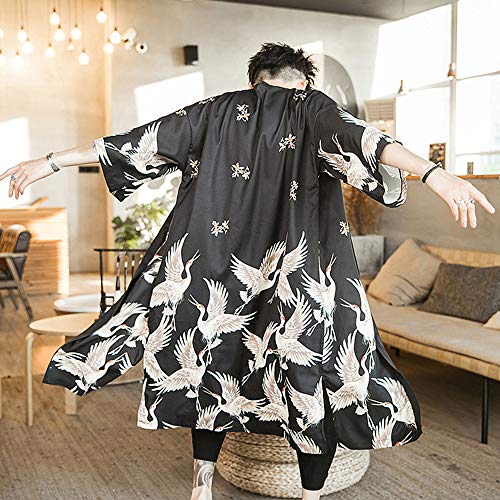 HAORUN Kimono japonés para hombre, suelto, Yukata, Outwear largo, albornoz, Negro, Medium