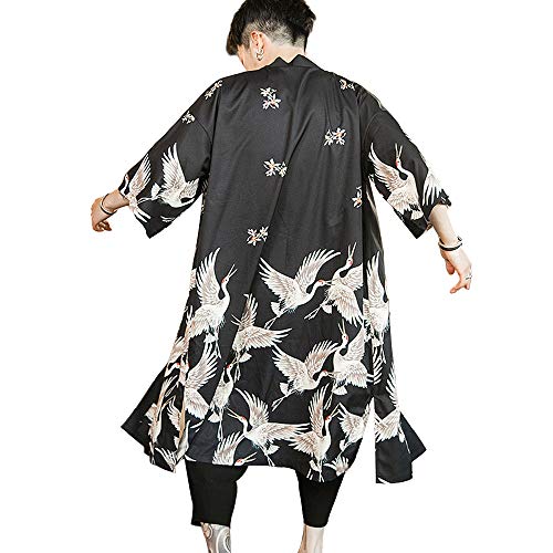 HAORUN Kimono japonés para hombre, suelto, Yukata, Outwear largo, albornoz, Negro, Medium