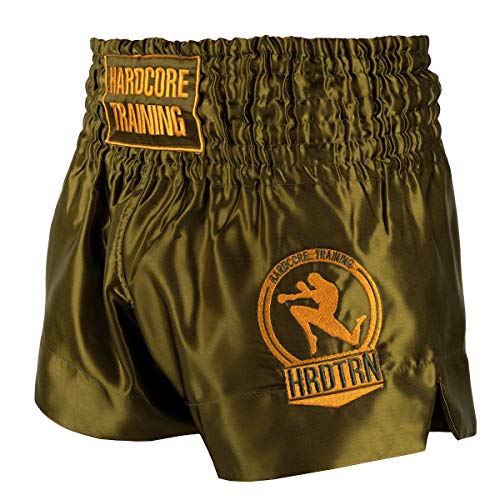 Hardcore Training Classiс Muay Thai Luncha Pantalones Cortos Hombre Negro Blanc Azul Rojo Camo Kickboxing Boxeo MMA Combat Sport Sparring (Forest Camo, XS)