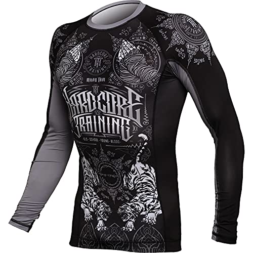 Hardcore Training Rash Guard Men's Muay Thai - Long Sleeve Base Layer - MMA BJJ Crossfit Gym-l Fitness Camiseta de compresión