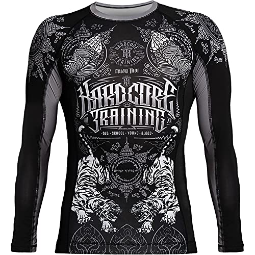 Hardcore Training Rash Guard Men's Muay Thai - Long Sleeve Base Layer - MMA BJJ Crossfit Gym-l Fitness Camiseta de compresión