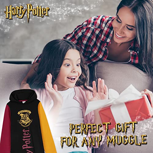 HARRY POTTER Sudadera Niña, Vestidos Sudadera con Capucha Algodón, Regalos para Niñas y Adolescentes (Negro Multi, 9-10 Años)