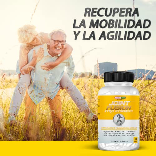 Healthy Fusion Glucosamina + Condroitina + Cúrcuma, Potente Antiinflamatorio y Analgésico, Elimina Dolores Articulares y Musculares, Fórmula Eficaz que Protege y Regenera Articulaciones, 90 Cápsulas