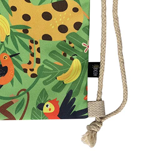 HECKBO Mochila niñas y niños con dibujos de la jungla, incluye una solapa para meter fotos y dibujos - selva - se puede lavar a máquina - 40 x 32 cm - apta para el jardín de infancia