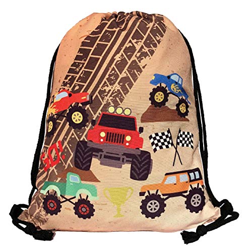 HECKBO Mochila niños - estampada (por ambos lados) con dibujos de Monster Trucks - lavable a máquina - 40 x 32cm - para el jardín de infancia, la guardería, para viajar, o para hacer deporte