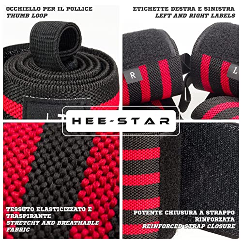 Hee-Star Muñequeras Gym - Muñequeras Deportivas para Levantamiento Peso - Crossfit - Calistenia - Powerlifting - Musculacion - Wrist Wraps - Muñequeras Gimnasio para Hombres y Mujeres (Rojo)