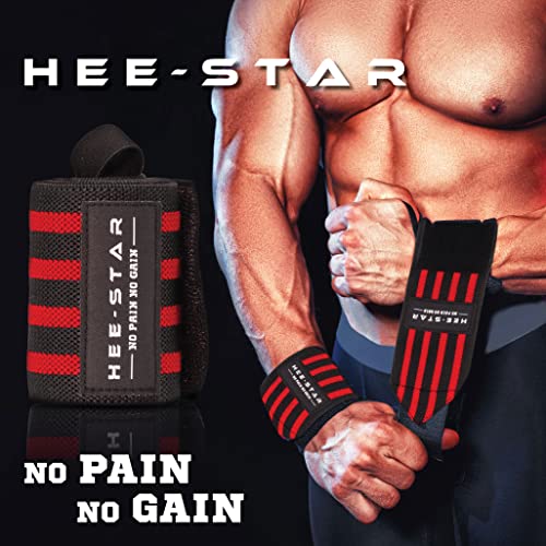 Hee-Star Muñequeras Gym - Muñequeras Deportivas para Levantamiento Peso - Crossfit - Calistenia - Powerlifting - Musculacion - Wrist Wraps - Muñequeras Gimnasio para Hombres y Mujeres (Rojo)