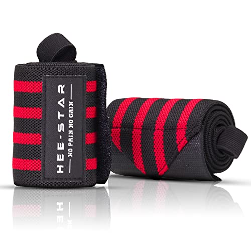 Hee-Star Muñequeras Gym - Muñequeras Deportivas para Levantamiento Peso - Crossfit - Calistenia - Powerlifting - Musculacion - Wrist Wraps - Muñequeras Gimnasio para Hombres y Mujeres (Rojo)